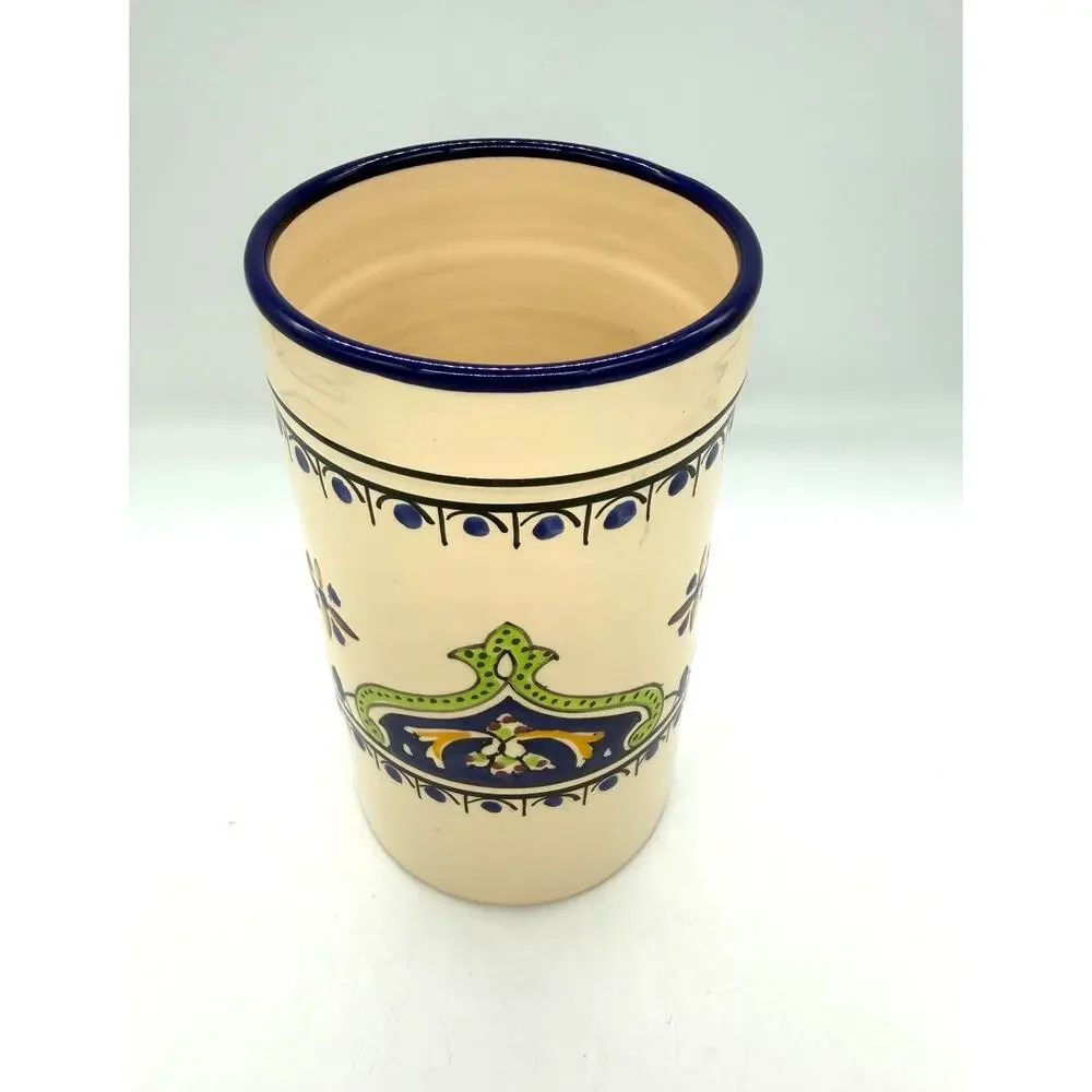 Le Souk Ceramique Salvena Stoneware Hand-Painted Utensil Holder Canister Tunisia